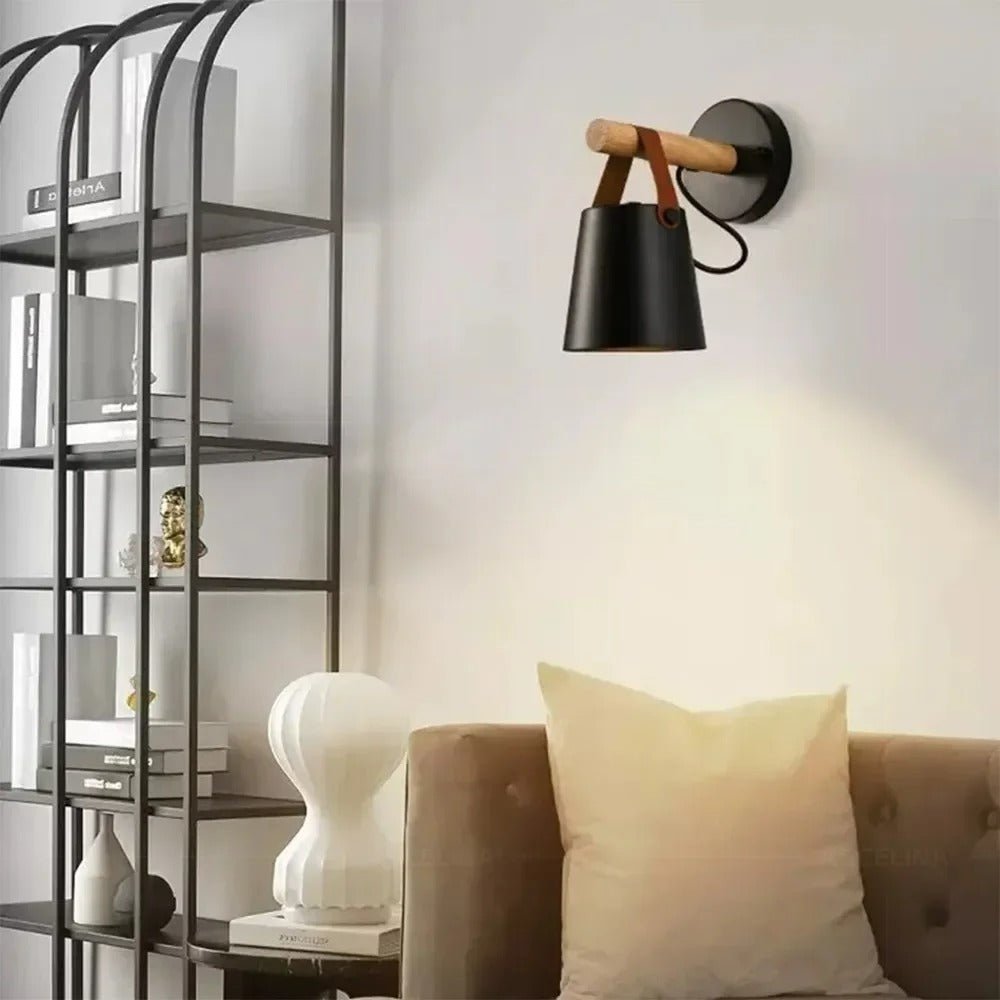 Coastal Bedside LED Wall Light – Leather and Wood Finish