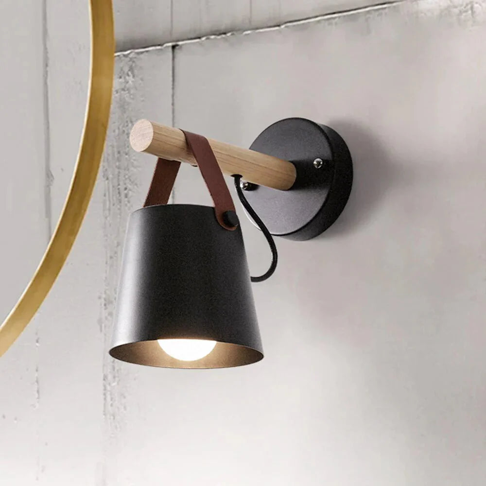Coastal Bedside LED Wall Light – Leather and Wood Finish