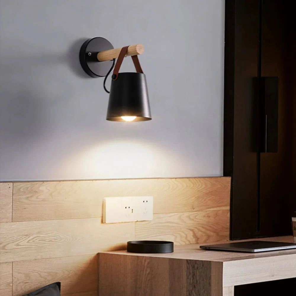Coastal Bedside LED Wall Light – Leather and Wood Finish